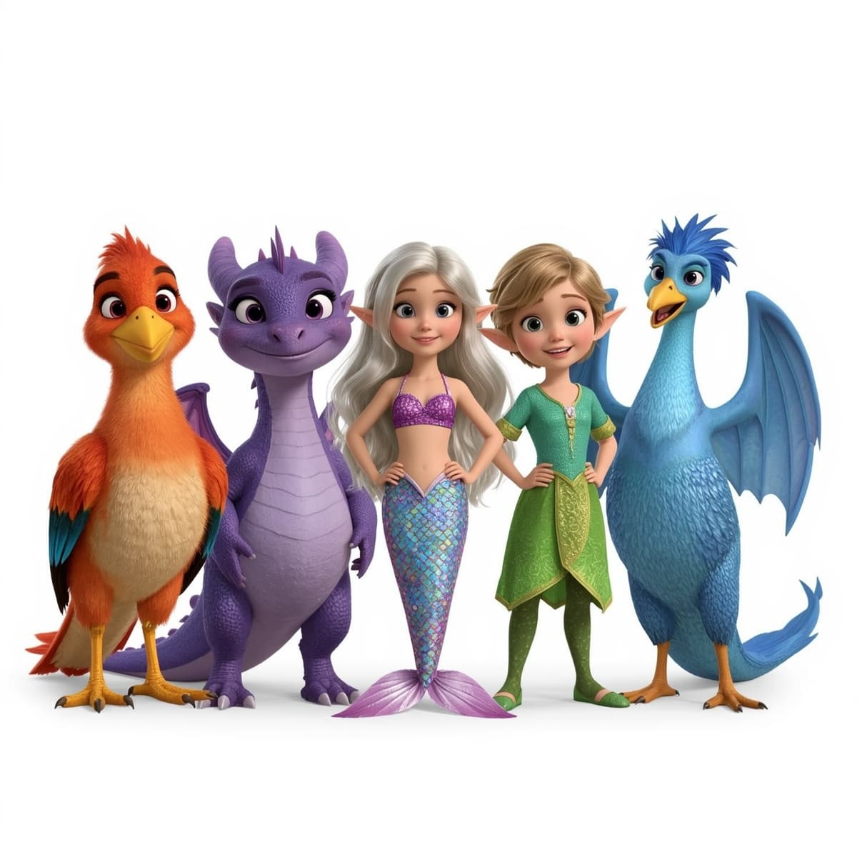 Magical characters including dragons, mermaids, and elves